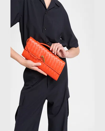 Bottega Veneta Long Andiamo Clutch Bag With Handle In Orange