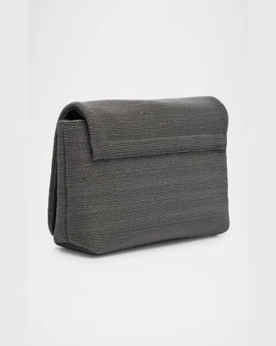 Brunello Cucinelli Monili Convertible Flap Leather Clutch Bag In Silver