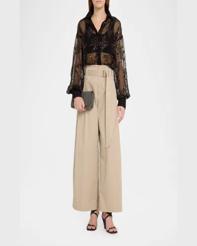 Brunello Cucinelli Monili Convertible Flap Leather Clutch Bag In Silver