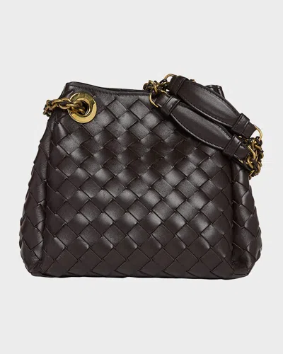 Bottega Veneta Black Intrecciato Leather Two-way Handbag In Brown