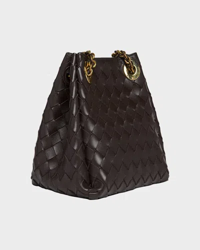 Bottega Veneta Black Intrecciato Leather Two-way Handbag In Brown