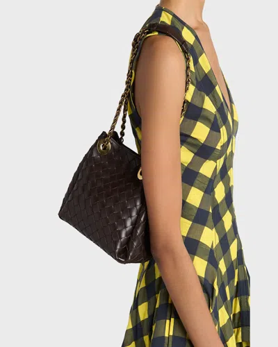 Bottega Veneta Black Intrecciato Leather Two-way Handbag In Brown