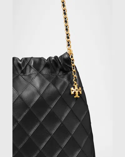 Tory Burch Fleming Hobo Shoulder Bag In Black Leather  In Black