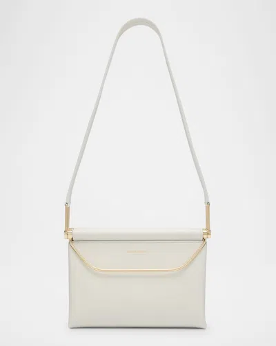 Giorgio Armani Avenue Small Polished Leather Shoulder Bag In Chalk
