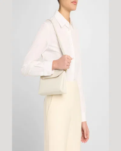 Giorgio Armani Avenue Small Polished Leather Shoulder Bag In Chalk