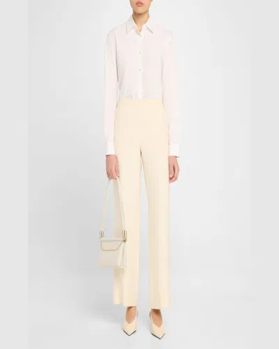 Giorgio Armani Avenue Small Polished Leather Shoulder Bag In Chalk