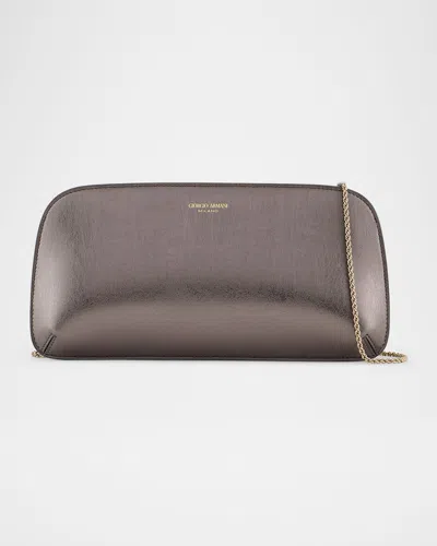 Giorgio Armani Horizontal Clutch The First In Laminated Leather In Grey