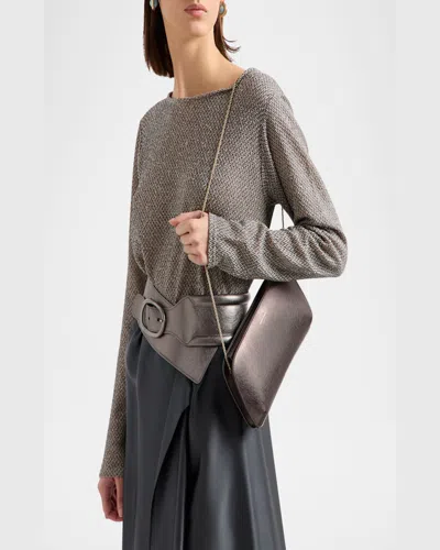 Giorgio Armani Horizontal Clutch The First In Laminated Leather In Grey