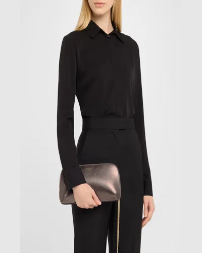 Giorgio Armani Horizontal Clutch The First In Laminated Leather In Grey