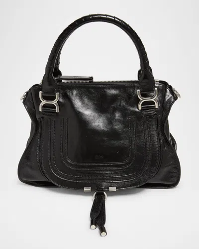 Chloé Marcie Medium Satchel Bag In Shiny Calfskin In Black