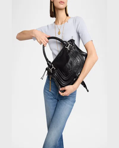 Chloé Marcie Medium Satchel Bag In Shiny Calfskin In Black