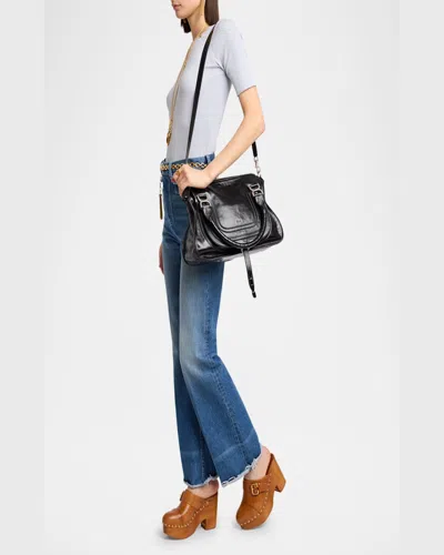 Chloé Marcie Medium Satchel Bag In Shiny Calfskin In Black