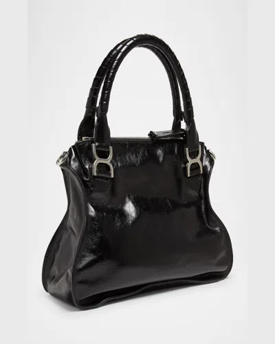 Chloé Marcie Medium Satchel Bag In Shiny Calfskin In Black