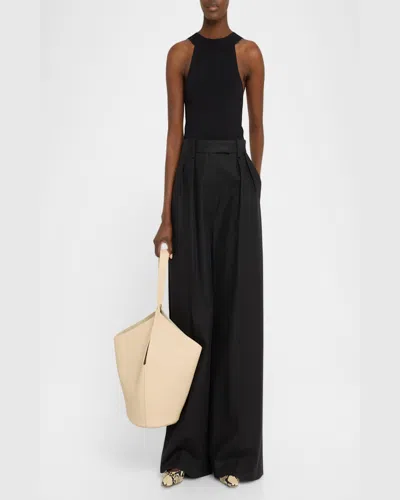 Khaite Lotus Medium Pebbled Leather Tote Bag In Dark Ivory