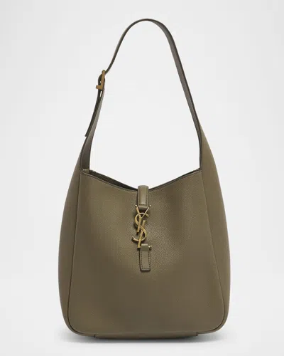 Saint Laurent Le 5 A 7 Ysl Small Hobo In Smooth Supple Leather In Strong Moss
