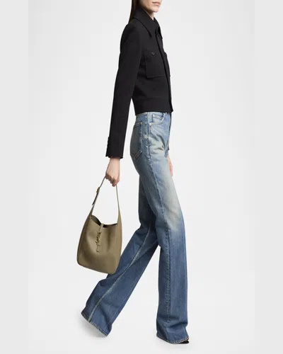 Saint Laurent Le 5 A 7 Ysl Small Hobo In Smooth Supple Leather In Strong Moss