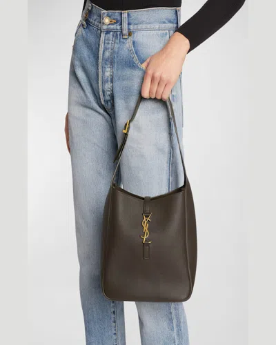 Saint Laurent Le 5 A 7 Ysl Small Hobo In Smooth Supple Leather In Strong Moss