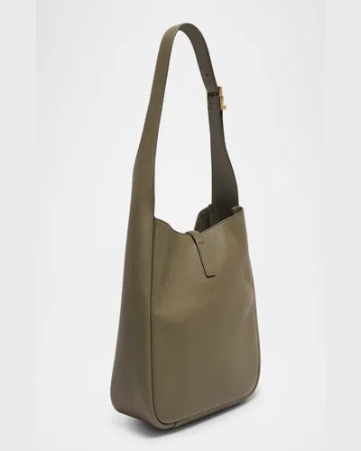 Saint Laurent Le 5 A 7 Ysl Small Hobo In Smooth Supple Leather In Strong Moss