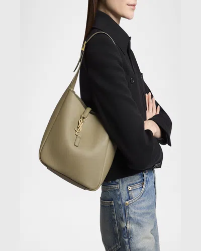 Saint Laurent Le 5 A 7 Ysl Small Hobo In Smooth Supple Leather In Strong Moss
