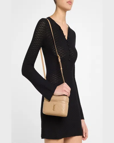 Saint Laurent Gabby Mini Vanity Case In Quilted Leather With Gold Hardware In Dark Toffee