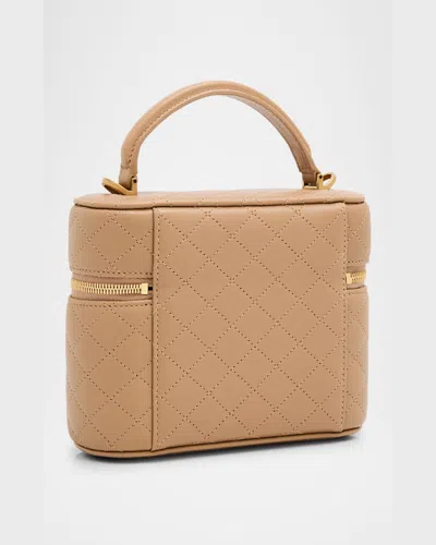 Saint Laurent Gabby Mini Vanity Case In Quilted Leather With Gold Hardware In Dark Toffee