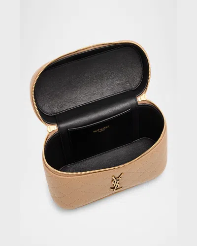 Saint Laurent Gabby Mini Vanity Case In Quilted Leather With Gold Hardware In Dark Toffee