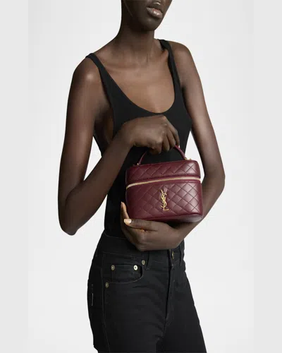 Saint Laurent Gabby Mini Vanity Case In Quilted Leather With Gold Hardware In Dark Toffee