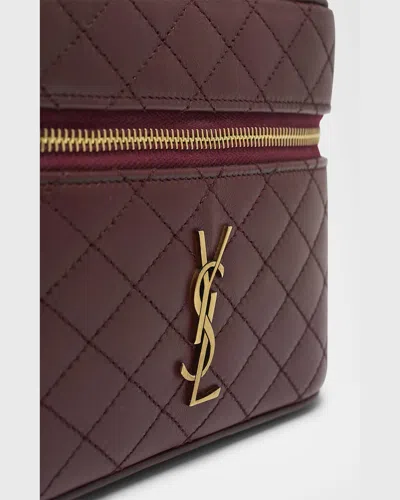 Saint Laurent Gabby Mini Vanity Case In Quilted Leather With Gold Hardware In Dark Toffee