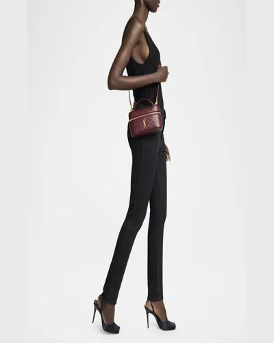 Saint Laurent Gabby Mini Vanity Case In Quilted Leather With Gold Hardware In Dark Toffee