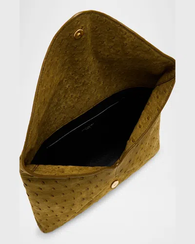 Saint Laurent Large Ysl Envelope Clutch Bag In Ostrich Nubuck In Moss Green