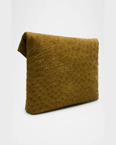 Saint Laurent Large Ysl Envelope Clutch Bag In Ostrich Nubuck In Moss Green