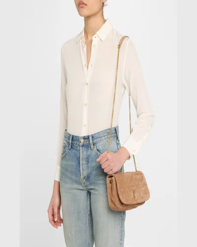 Saint Laurent Jamie 4.3 Mini Ysl Chain Shoulder Bag In Quilted Suede In Whisper Pink