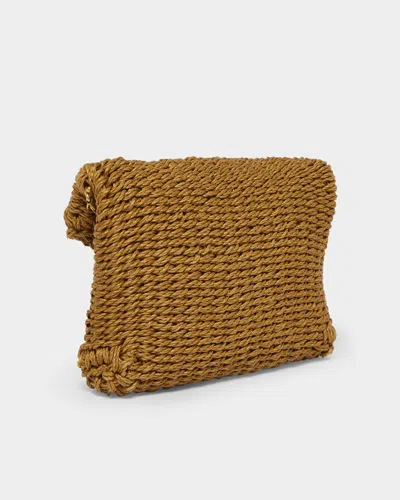 Saint Laurent Cassandre Small Ysl Pouch Clutch Bag In Raffia In Light Brown