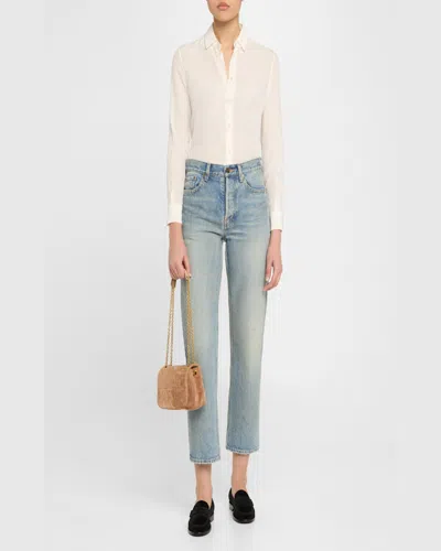 Saint Laurent Jamie 4.3 Mini Ysl Chain Shoulder Bag In Quilted Suede In Whisper Pink