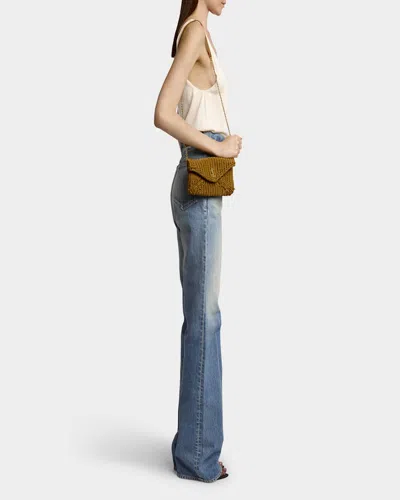 Saint Laurent Cassandre Small Ysl Pouch Clutch Bag In Raffia In Light Brown