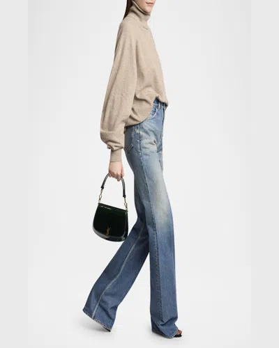 Saint Laurent Ysl Flap Top-handle Bag In Patent Leather In Fir Leaf