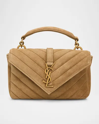 Saint Laurent College Mini Chain Shoulder Bag In Suede In Golden Leaf