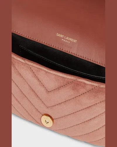 Saint Laurent College Mini Chain Shoulder Bag In Suede In Golden Leaf
