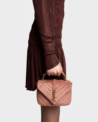 Saint Laurent College Mini Chain Shoulder Bag In Suede In Golden Leaf