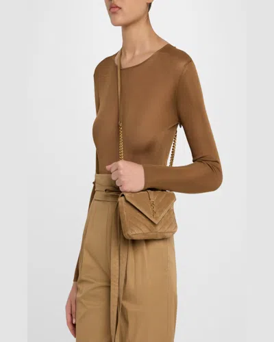 Saint Laurent College Mini Chain Shoulder Bag In Suede In Golden Leaf