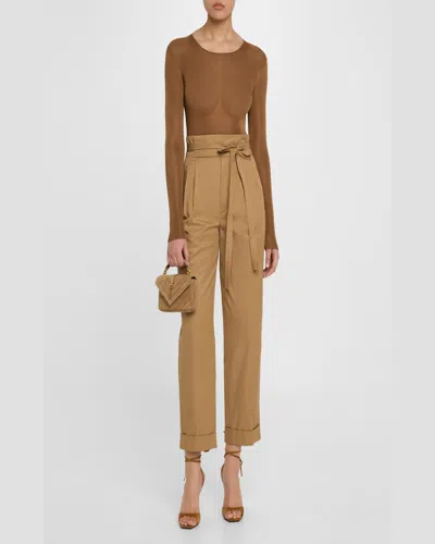 Saint Laurent College Mini Chain Shoulder Bag In Suede In Golden Leaf