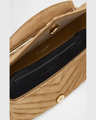 Saint Laurent College Mini Chain Shoulder Bag In Suede In Golden Leaf