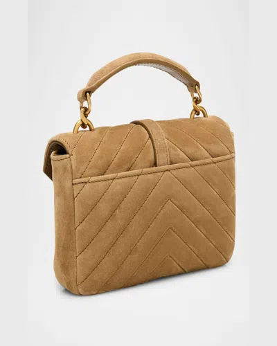 Saint Laurent College Mini Chain Shoulder Bag In Suede In Golden Leaf