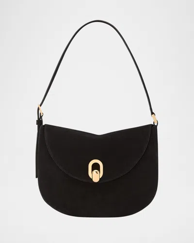 Savette The Small Tondo Suede Hobo Bag In Black