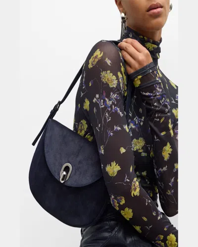 Savette The Small Tondo Suede Hobo Bag In Black