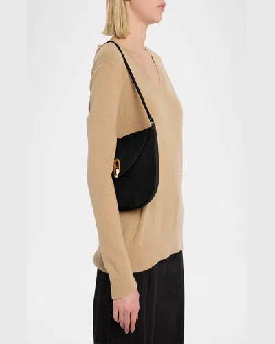 Savette The Small Tondo Suede Hobo Bag In Black