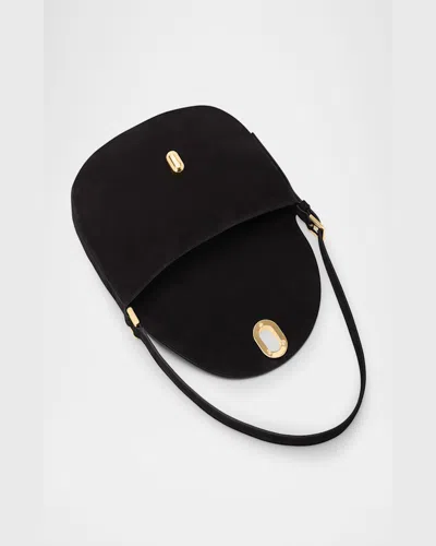 Savette The Small Tondo Suede Hobo Bag In Black