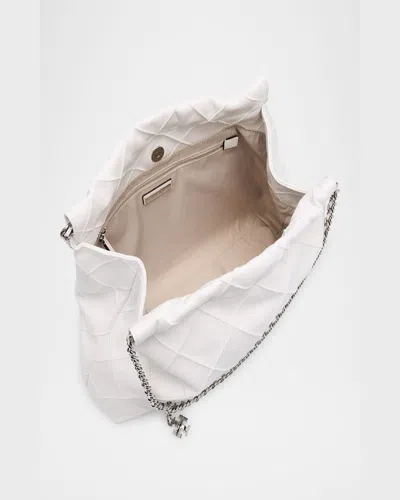 Tory Burch Fleming Distressed Quilted Leather Hobo Bag In Blanc