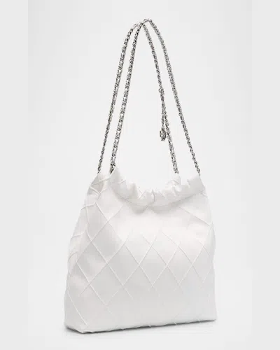 Tory Burch Fleming Distressed Quilted Leather Hobo Bag In Blanc