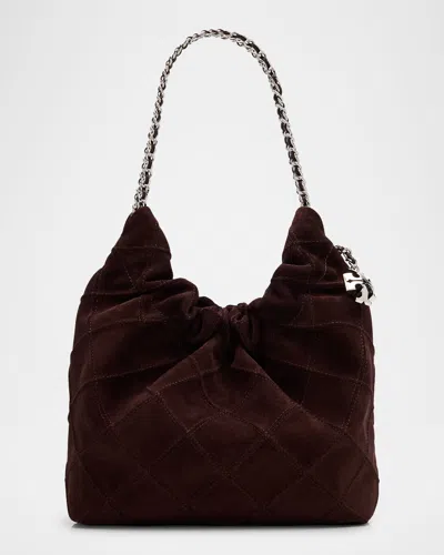 Tory Burch Fleming Mini Suede Crossbody Bag In Licorice Suede